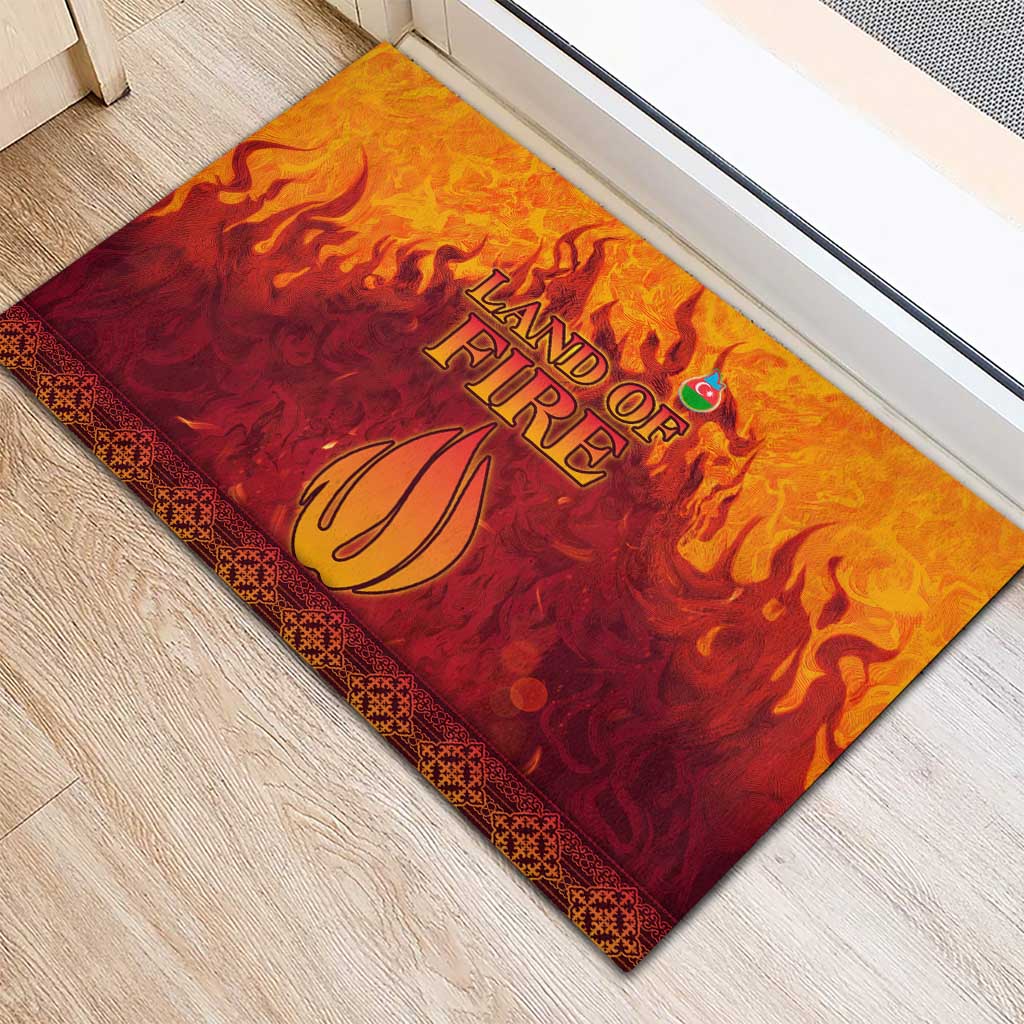 Azerbaijan Land of Fire Rubber Doormat with Flame Towers and Baku Design
