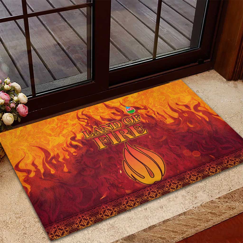 Azerbaijan Land of Fire Rubber Doormat with Flame Towers and Baku Design