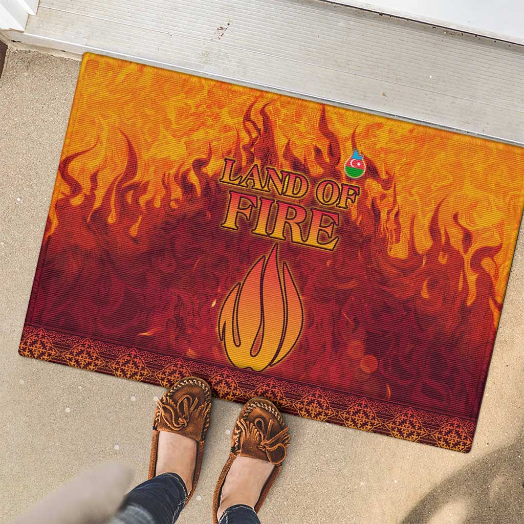 Azerbaijan Land of Fire Rubber Doormat with Flame Towers and Baku Design