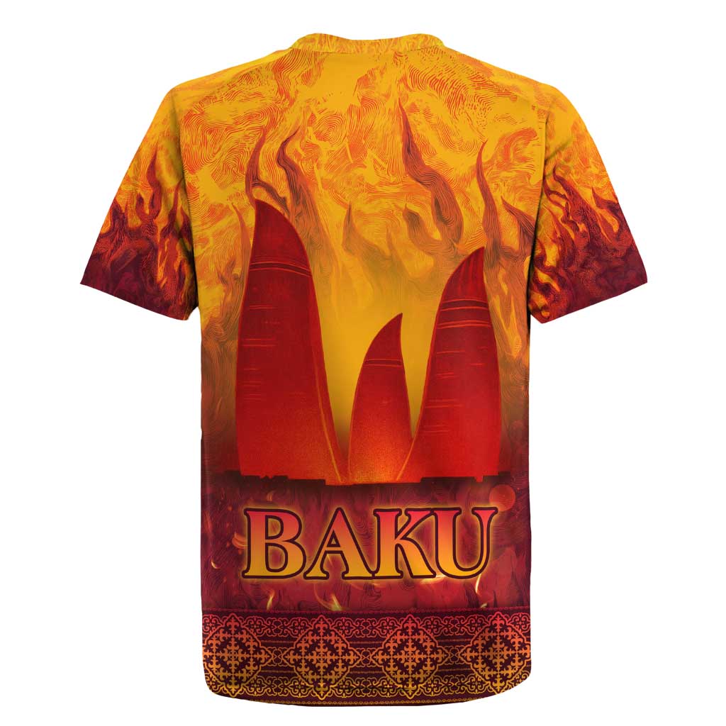 Azerbaijan Land of Fire Rugby Jersey with Flame Towers and Baku Design