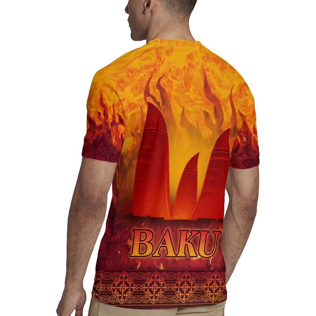 Azerbaijan Land of Fire Rugby Jersey with Flame Towers and Baku Design
