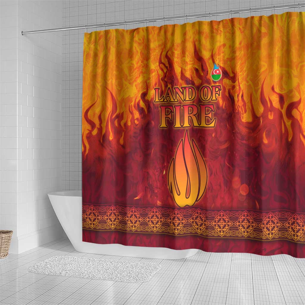 Azerbaijan Land of Fire Shower Curtain with Flame Towers and Baku Design