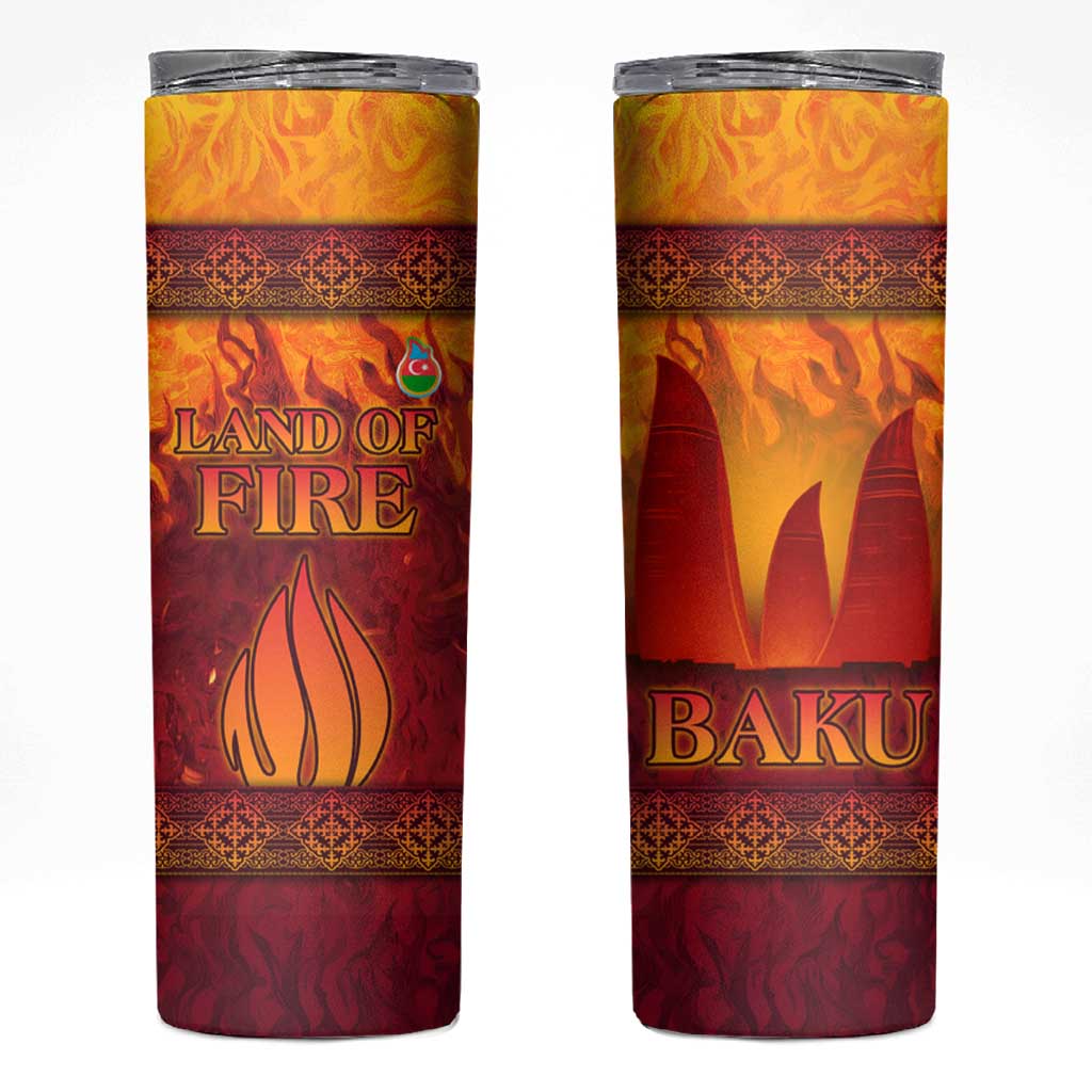 Azerbaijan Land of Fire Skinny Tumbler with Flame Towers and Baku Design