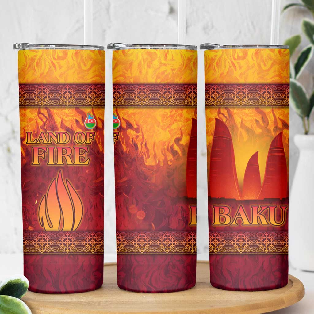 Azerbaijan Land of Fire Skinny Tumbler with Flame Towers and Baku Design