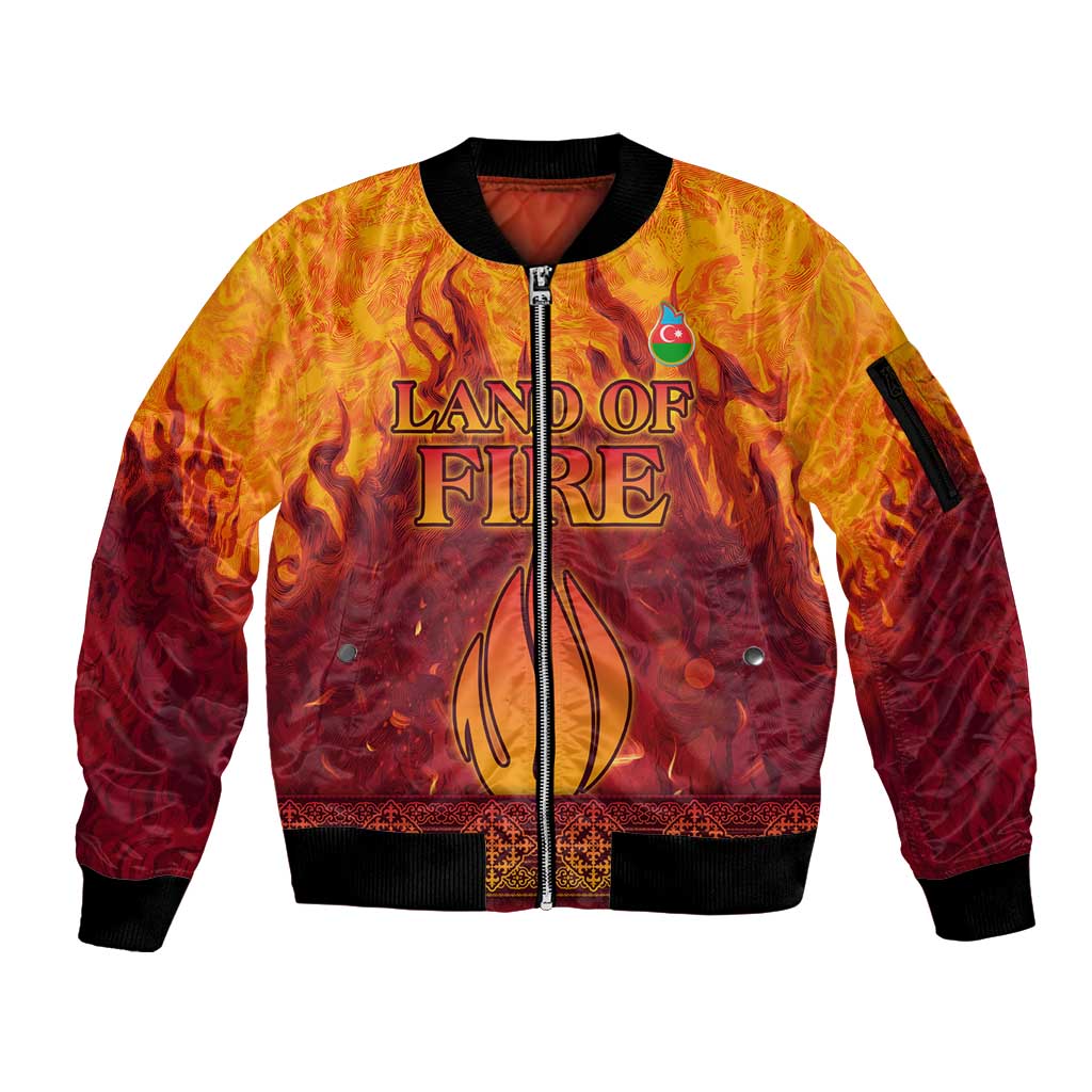 Azerbaijan Land of Fire Sleeve Zip Bomber Jacket with Flame Towers and Baku Design