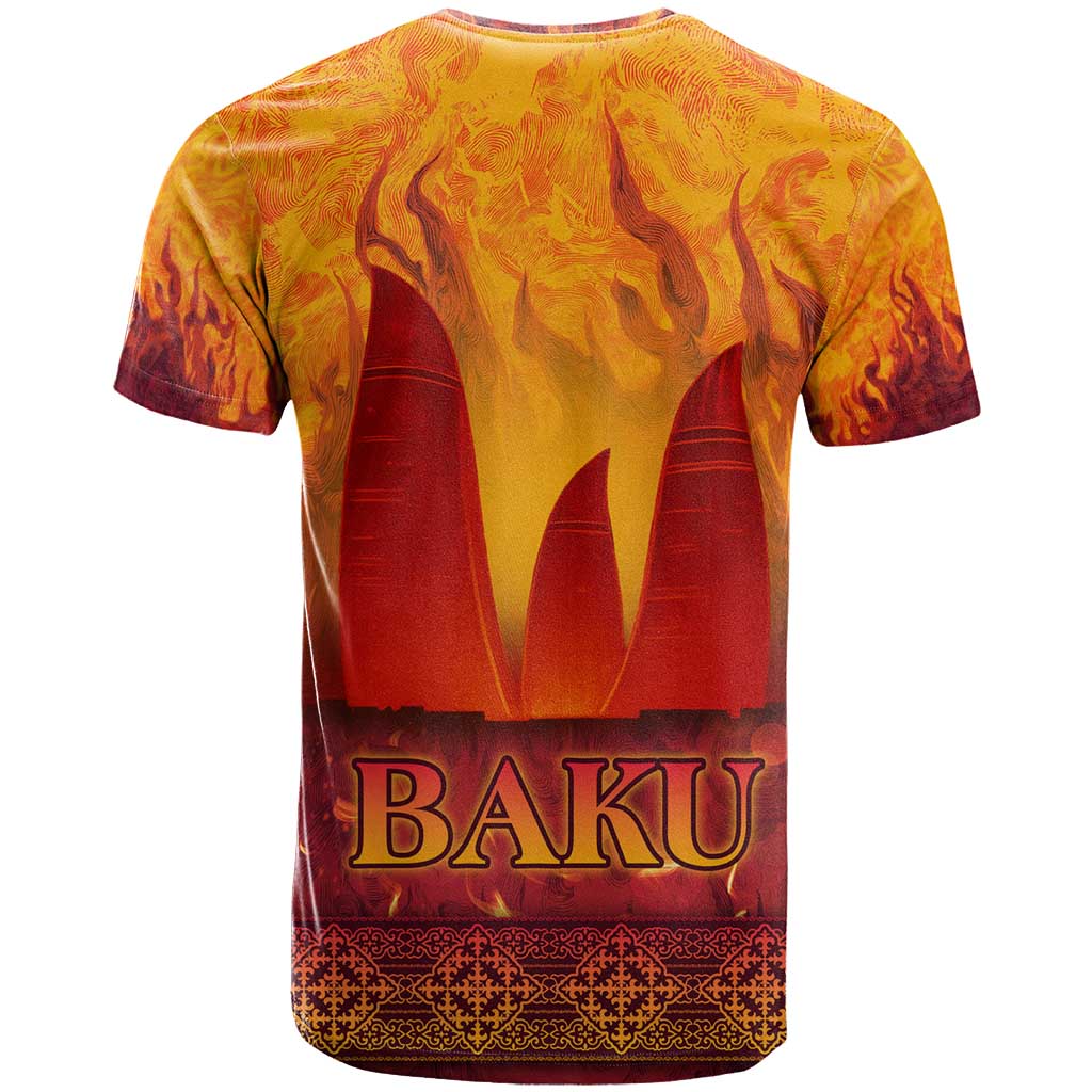 Azerbaijan Land of Fire T Shirt with Flame Towers and Baku Design