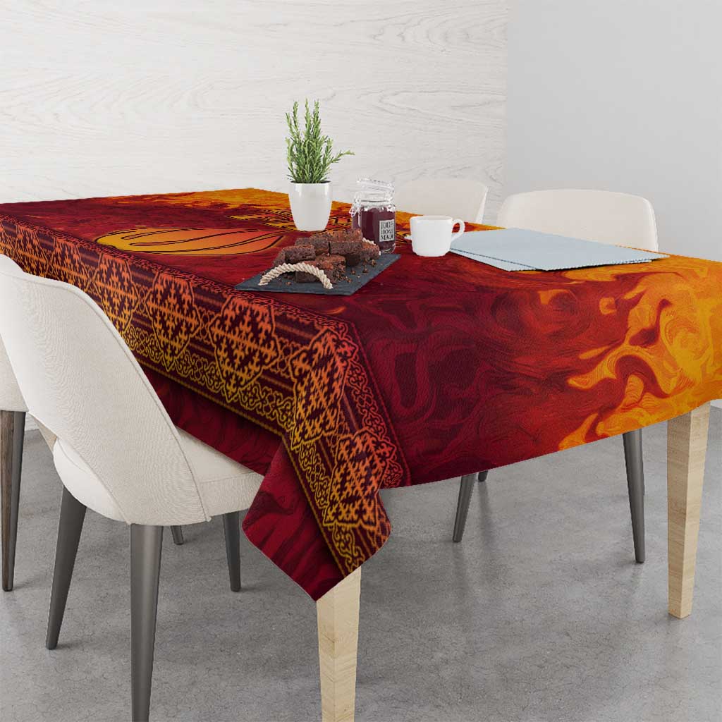 Azerbaijan Land of Fire Tablecloth with Flame Towers and Baku Design