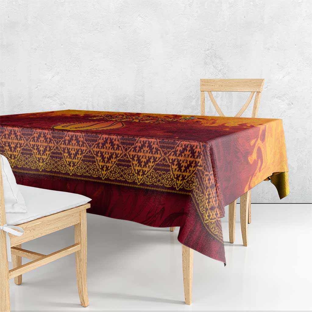 Azerbaijan Land of Fire Tablecloth with Flame Towers and Baku Design