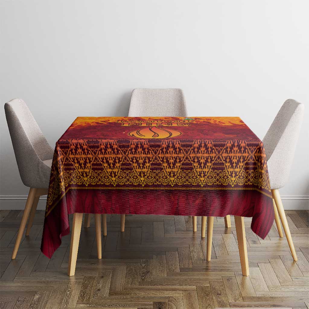 Azerbaijan Land of Fire Tablecloth with Flame Towers and Baku Design