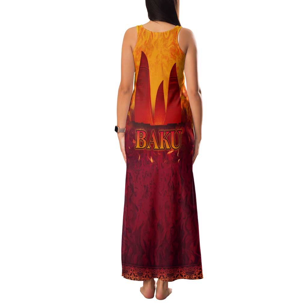 Azerbaijan Land of Fire Tank Maxi Dress with Flame Towers and Baku Design