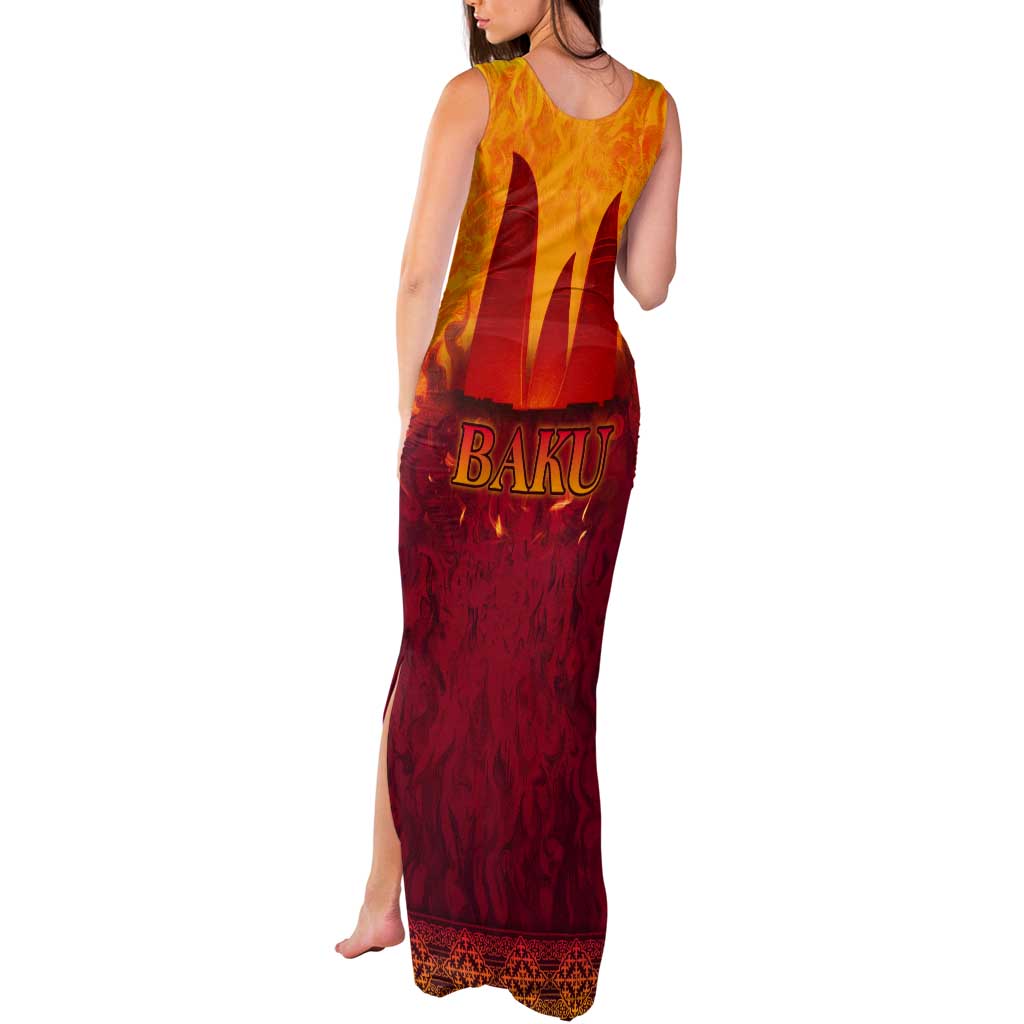 Azerbaijan Land of Fire Tank Maxi Dress with Flame Towers and Baku Design