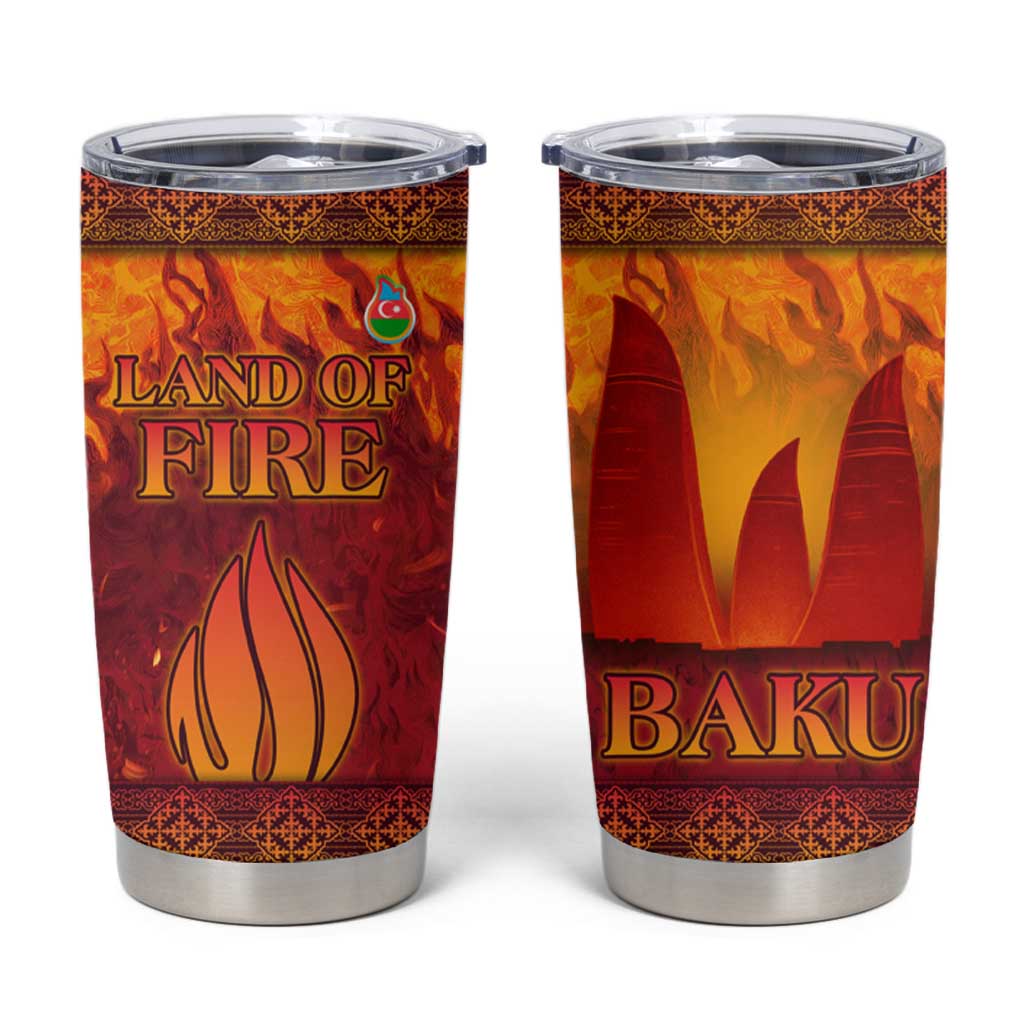 Azerbaijan Land of Fire Tumbler Cup with Flame Towers and Baku Design