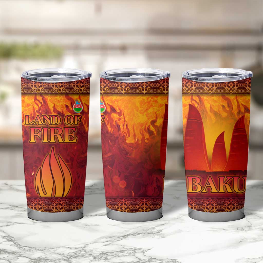 Azerbaijan Land of Fire Tumbler Cup with Flame Towers and Baku Design