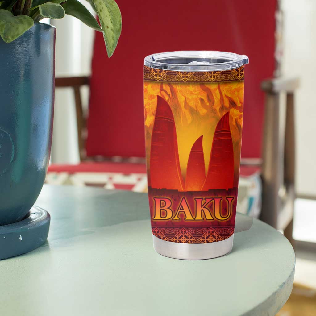 Azerbaijan Land of Fire Tumbler Cup with Flame Towers and Baku Design