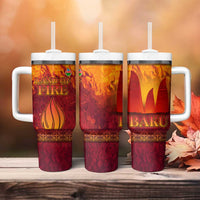 Azerbaijan Land of Fire Tumbler With Handle with Flame Towers and Baku Design