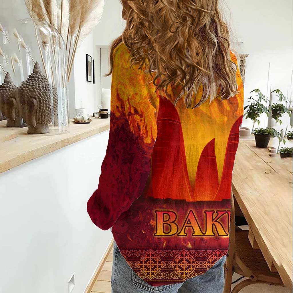 Azerbaijan Land of Fire Women Casual Shirt with Flame Towers and Baku Design