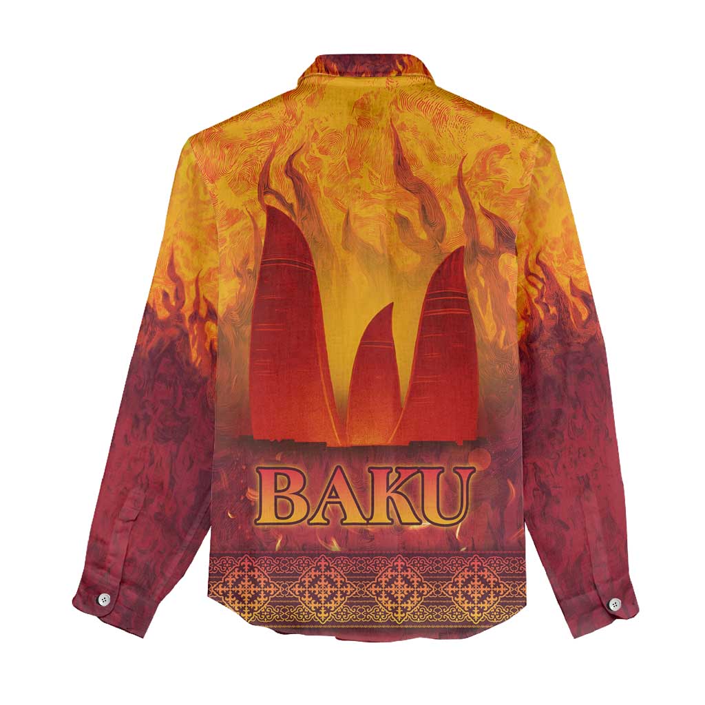Azerbaijan Land of Fire Women Casual Shirt with Flame Towers and Baku Design