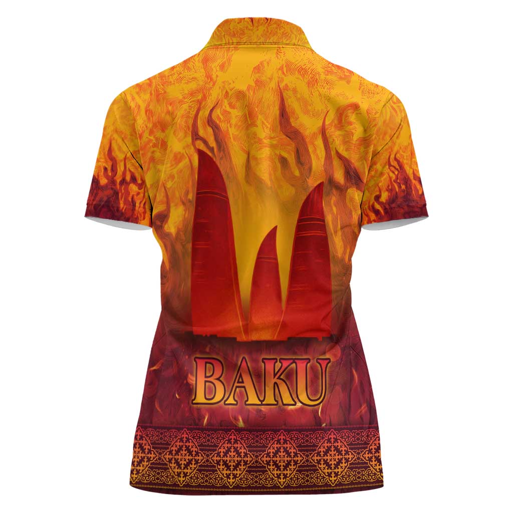 Azerbaijan Land of Fire Women Polo Shirt with Flame Towers and Baku Design