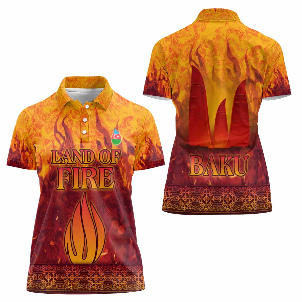 Azerbaijan Land of Fire Women Polo Shirt with Flame Towers and Baku Design