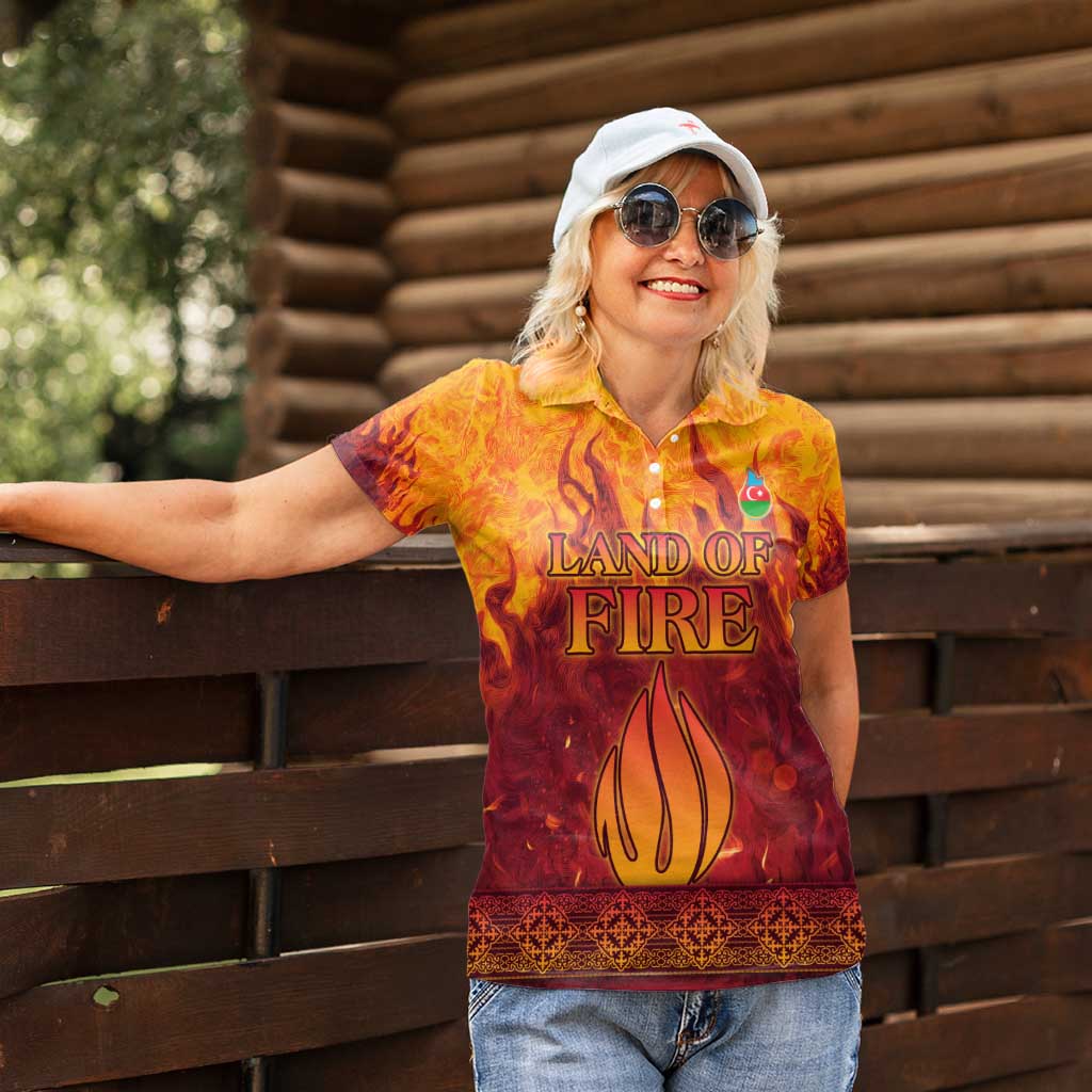 Azerbaijan Land of Fire Women Polo Shirt with Flame Towers and Baku Design