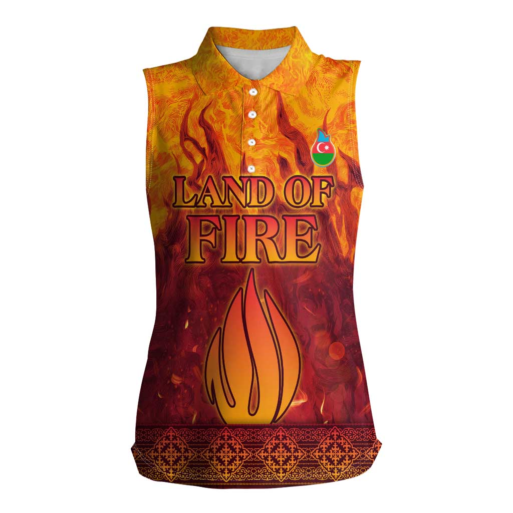 Azerbaijan Land of Fire Women Sleeveless Polo Shirt with Flame Towers and Baku Design
