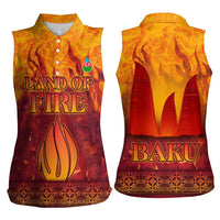 Azerbaijan Land of Fire Women Sleeveless Polo Shirt with Flame Towers and Baku Design