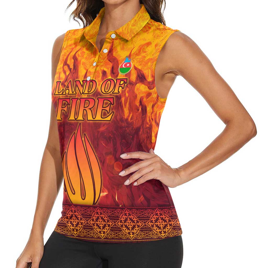 Azerbaijan Land of Fire Women Sleeveless Polo Shirt with Flame Towers and Baku Design