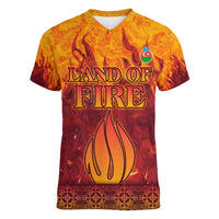 Azerbaijan Land of Fire Women V-Neck T-Shirt with Flame Towers and Baku Design