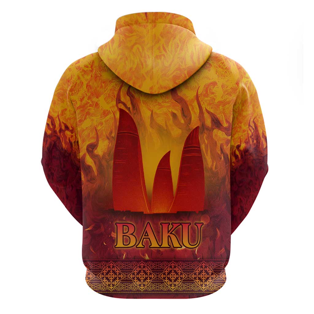 Azerbaijan Land of Fire Zip Hoodie with Flame Towers and Baku Design