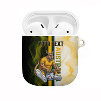 Personalized Australia Soccer Kangaroo AirPods Case World Football Mascot Green Gold Abstract Wave