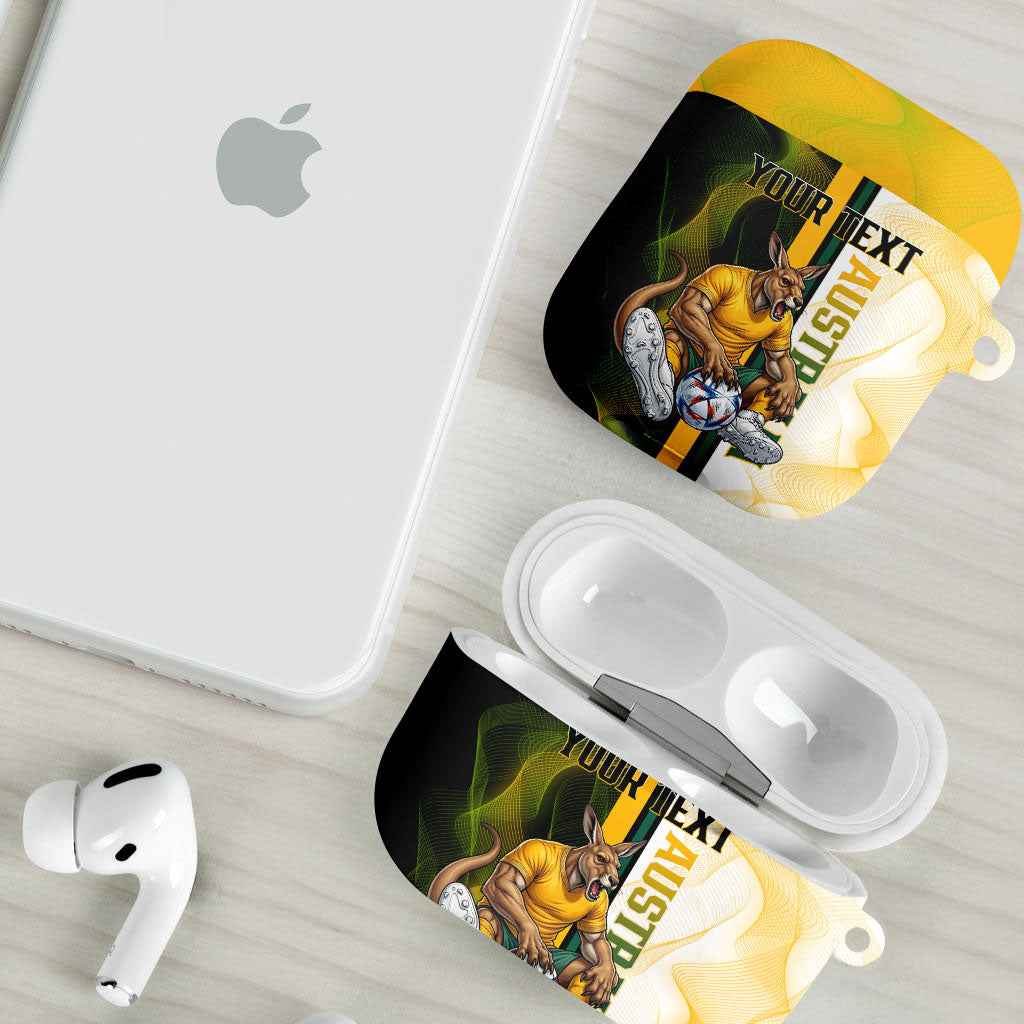 Personalized Australia Soccer Kangaroo AirPods Case World Football Mascot Green Gold Abstract Wave
