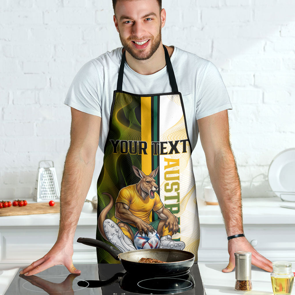 Personalized Australia Soccer Kangaroo Apron World Football Mascot Green Gold Abstract Wave