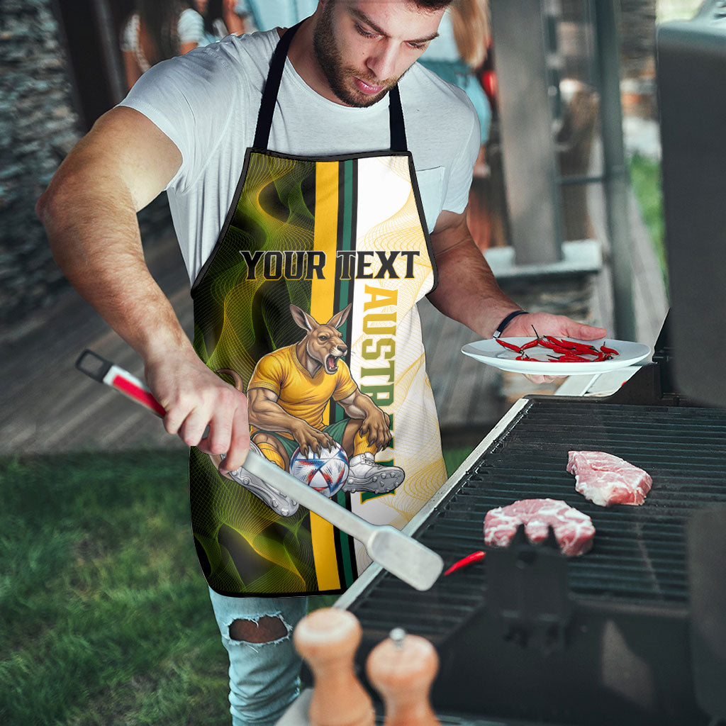 Personalized Australia Soccer Kangaroo Apron World Football Mascot Green Gold Abstract Wave