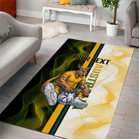 Personalized Australia Soccer Kangaroo Area Rug World Football Mascot Green Gold Abstract Wave