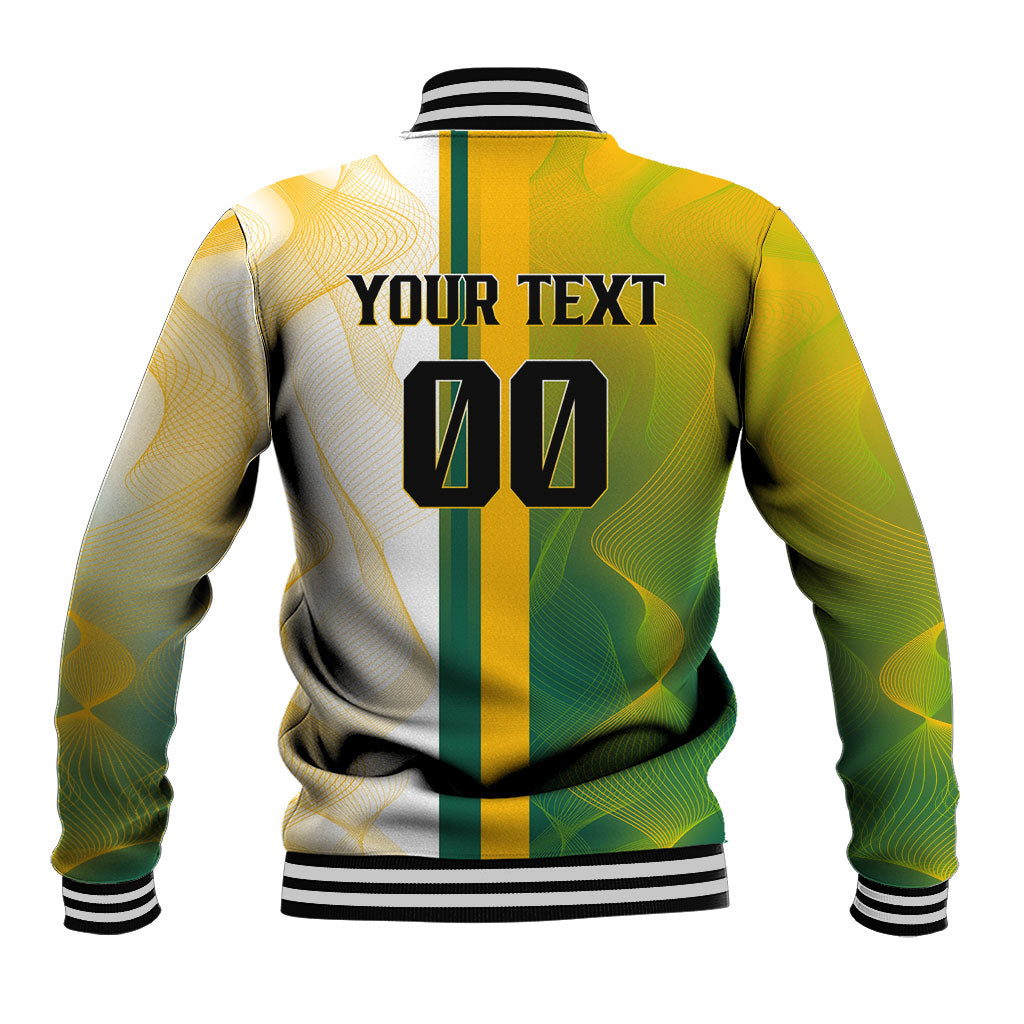 Personalized Australia Soccer Kangaroo Baseball Jacket World Football Mascot Green Gold Abstract Wave