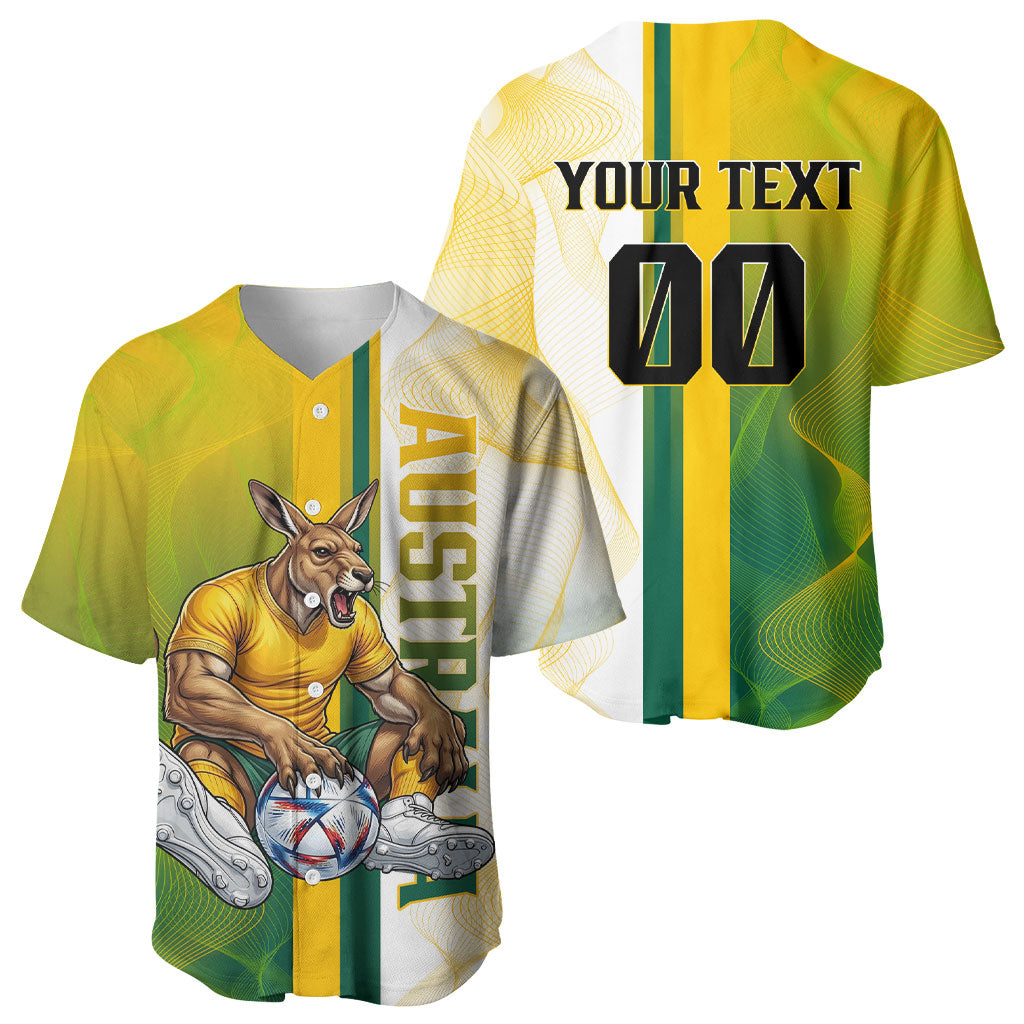 Personalized Australia Soccer Kangaroo Baseball Jersey World Football Mascot Green Gold Abstract Wave
