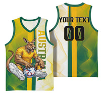 Personalized Australia Soccer Kangaroo Basketball Jersey World Football Mascot Green Gold Abstract Wave