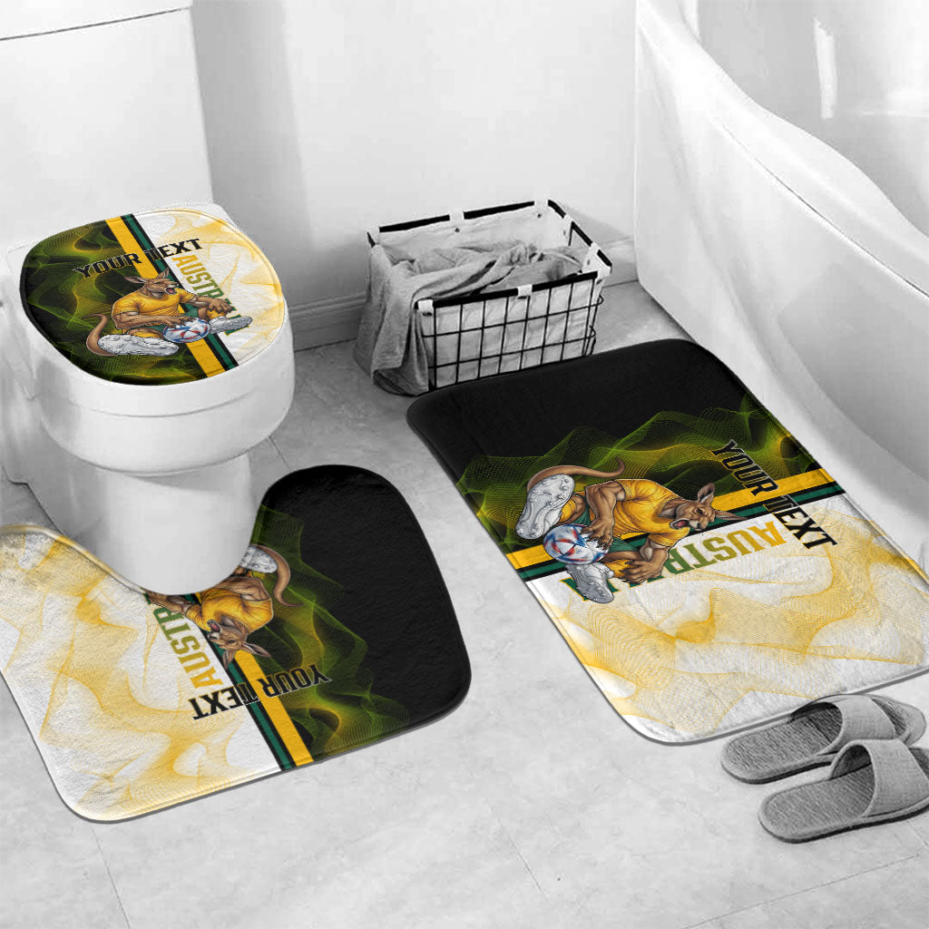 Personalized Australia Soccer Kangaroo Bathroom Set World Football Mascot Green Gold Abstract Wave