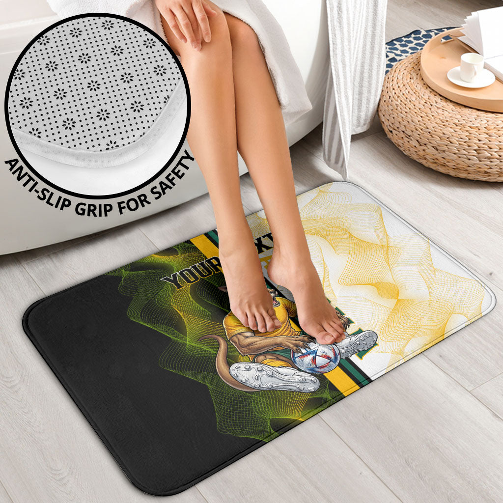 Personalized Australia Soccer Kangaroo Bathroom Set World Football Mascot Green Gold Abstract Wave