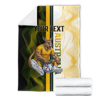 Personalized Australia Soccer Kangaroo Blanket World Football Mascot Green Gold Abstract Wave