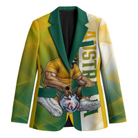 Personalized Australia Soccer Kangaroo Blazer World Football Mascot Green Gold Abstract Wave