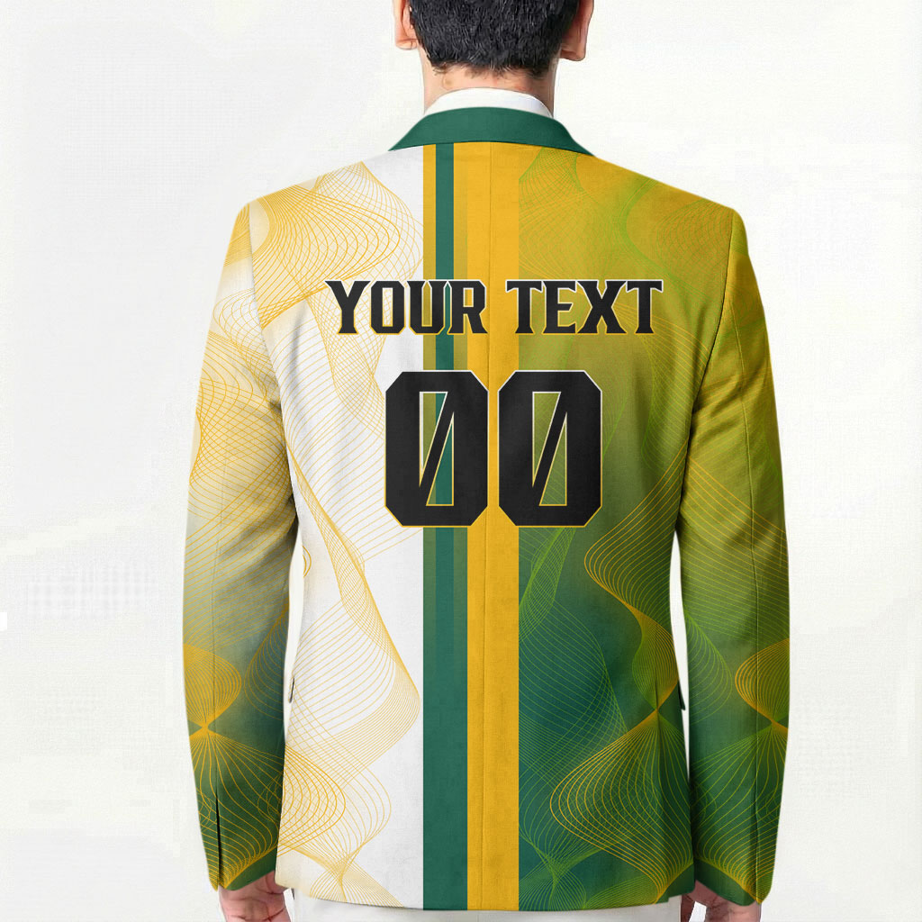 Personalized Australia Soccer Kangaroo Blazer World Football Mascot Green Gold Abstract Wave