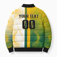 Personalized Australia Soccer Kangaroo Bomber Puffer Jacket World Football Mascot Green Gold Abstract Wave