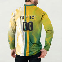 Personalized Australia Soccer Kangaroo Button Sweatshirt World Football Mascot Green Gold Abstract Wave