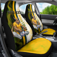 Personalized Australia Soccer Kangaroo Car Seat Cover World Football Mascot Green Gold Abstract Wave