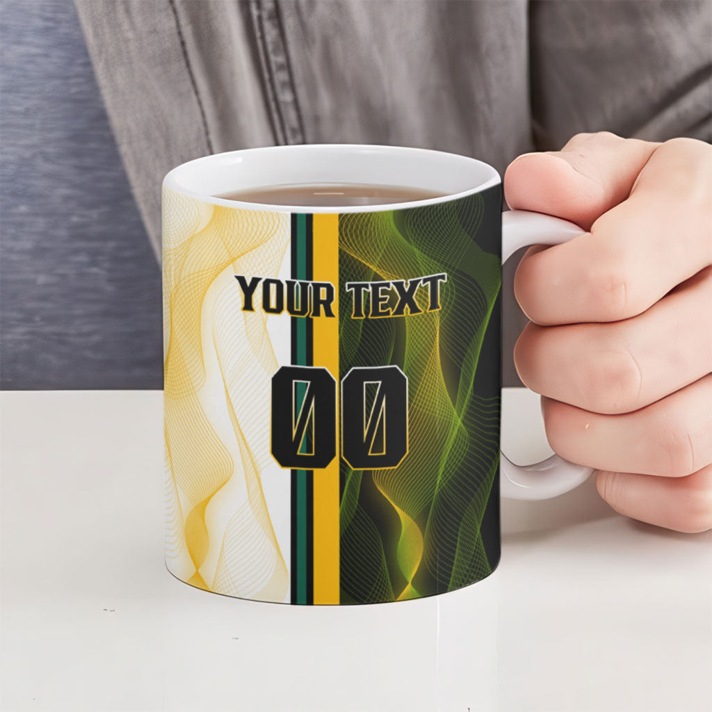Personalized Australia Soccer Kangaroo Ceramic Mug World Football Mascot Green Gold Abstract Wave