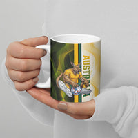 Personalized Australia Soccer Kangaroo Ceramic Mug World Football Mascot Green Gold Abstract Wave