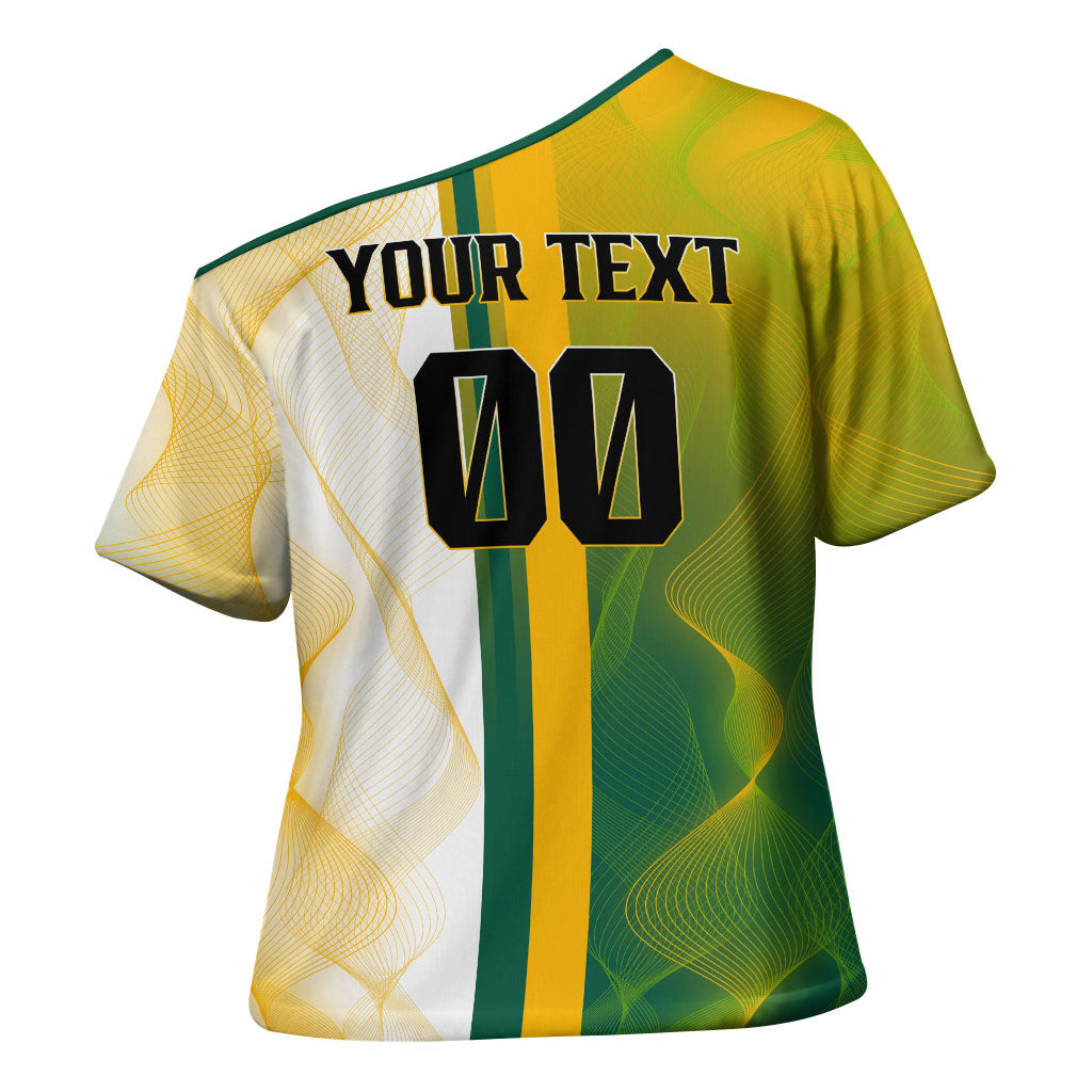 Personalized Australia Soccer Kangaroo Cross Shoulder Shirt World Football Mascot Green Gold Abstract Wave