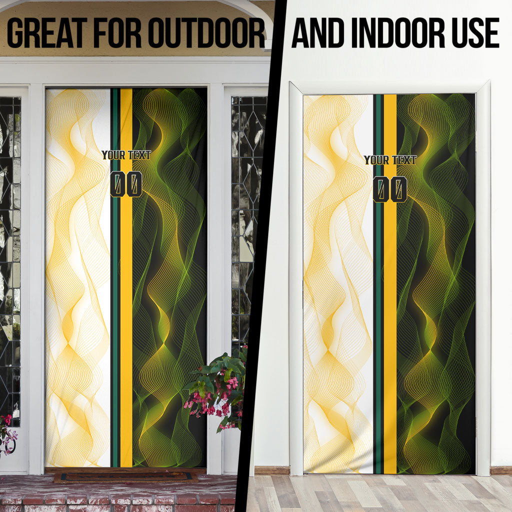 Personalized Australia Soccer Kangaroo Door Cover World Football Mascot Green Gold Abstract Wave