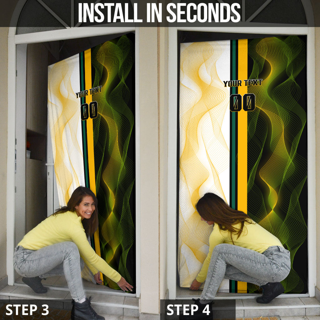 Personalized Australia Soccer Kangaroo Door Cover World Football Mascot Green Gold Abstract Wave